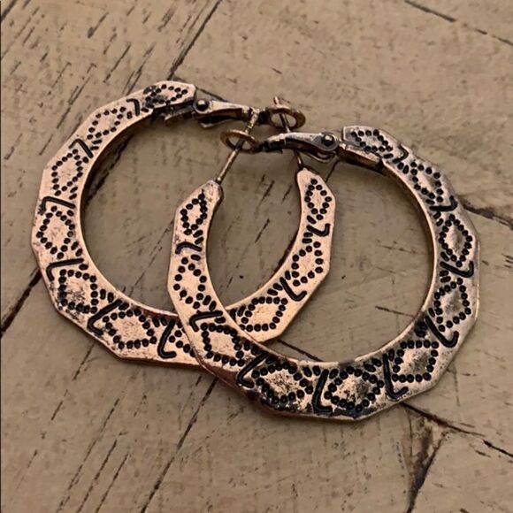 Bohemian Gold Antique Hoop Earrings Geometric - Picture 6 of 6